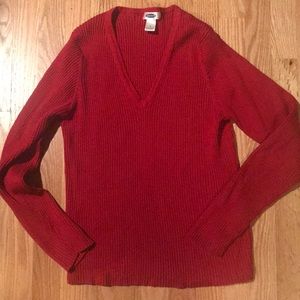 OLD NAVY SWEATER TOP RED V NECK RIBBED SIZE XL